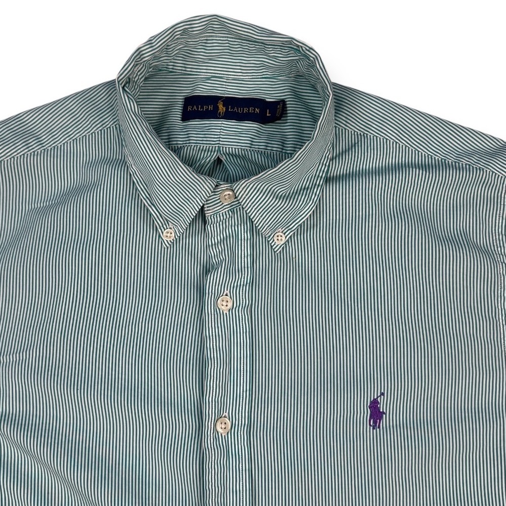Ralph Lauren Men's L Button Down Long Sleeve Striped‎ Shirt Purple Logo